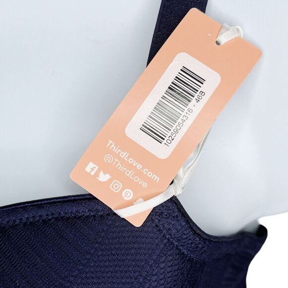 NWT ThirdLove Everyday Lace T-Shirt Bra sz 46B * Navy Blue Underwire Smooth Soft - Picture 4 of 5